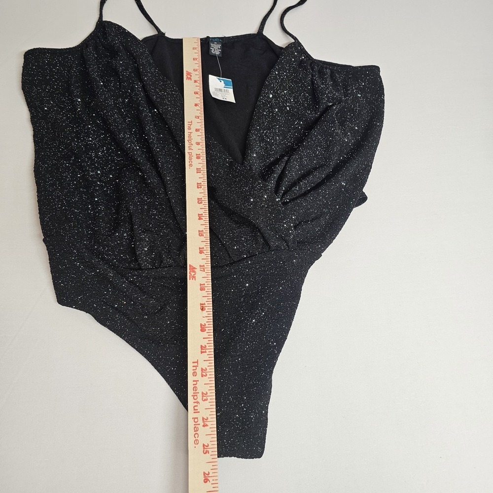 NWT Rue 21 Women's‎ 4X Bodysuit Black Sparkly Draped Front Snap Closure - Picture 7 of 7
